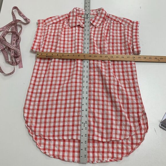 Loft Ann Taylor Gingham Button Up Shirt Women Petite XSP Extra Small Shirttail - Picture 7 of 12